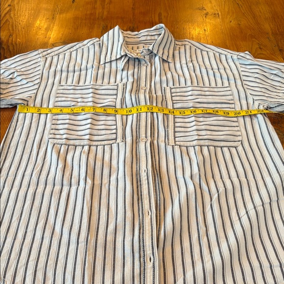 Free People Christopher Linen Shirt oversized tan black classic small new - Picture 13 of 16